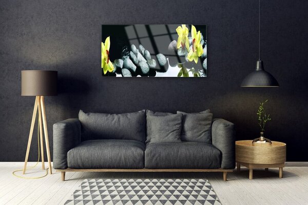 Tablou pe sticla Pietrele florale flori galben negru