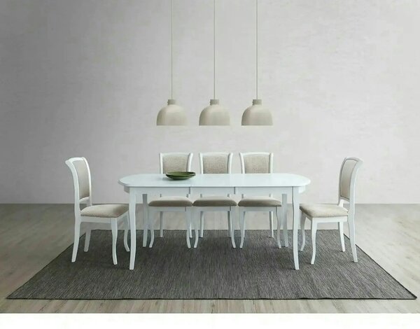 Scaun vintage bucatarie MN-SC, alb/bej, stofa/lemn, 45x42x96 cm