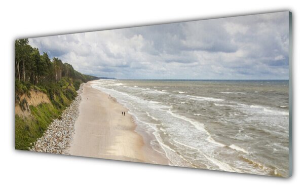 Panou sticla bucatarie Sea Beach copac Natura Gri Verde Alb