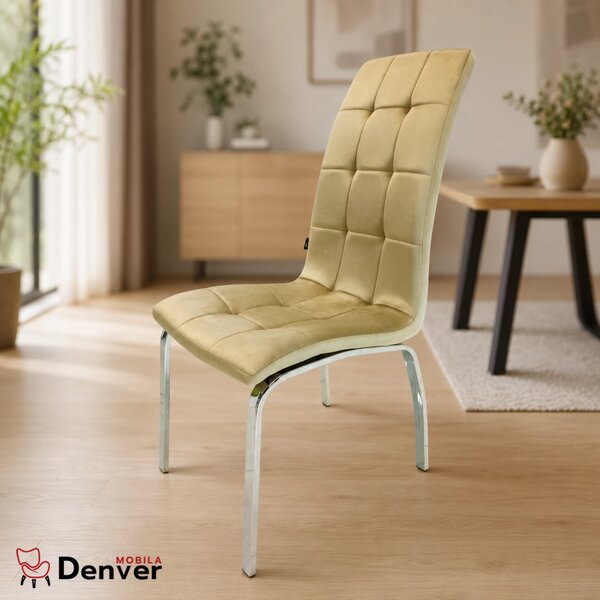 Scaun Rimini, DENVER, catifea bej, picioare metalice, 43x56x102 cm