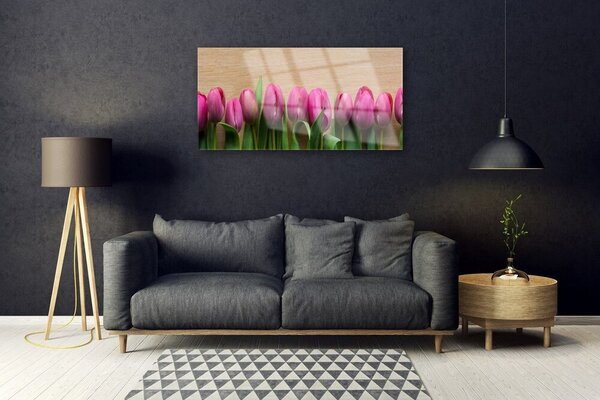 Tablou pe sticla Flori Floral Roz Verde Maro