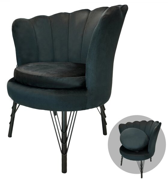 Set 4 fotolii Barcelona, DENVER, catifea neagra, perna detasabila, picioare negre, 71x71x79 cm