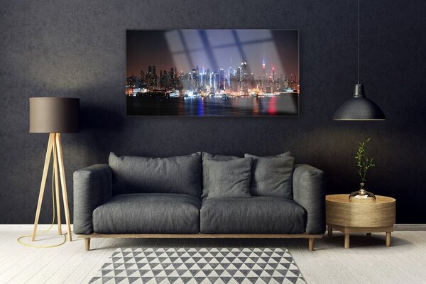 Tablou pe sticla Water City Case Negru Roz Albastru