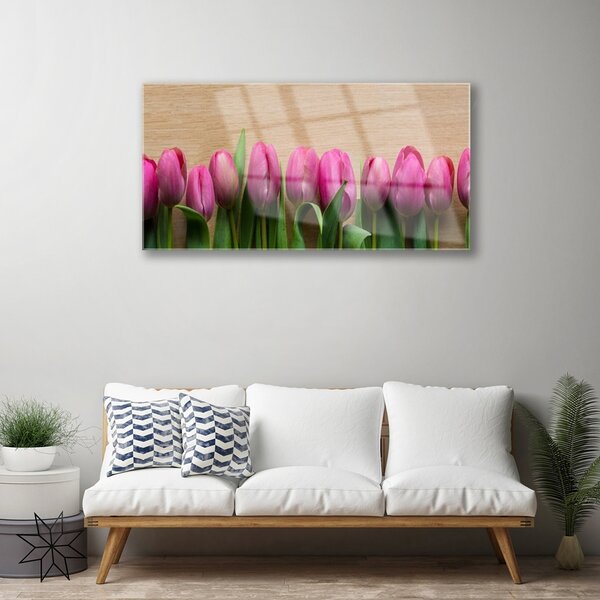 Tablou pe sticla Flori Floral Roz Verde Maro