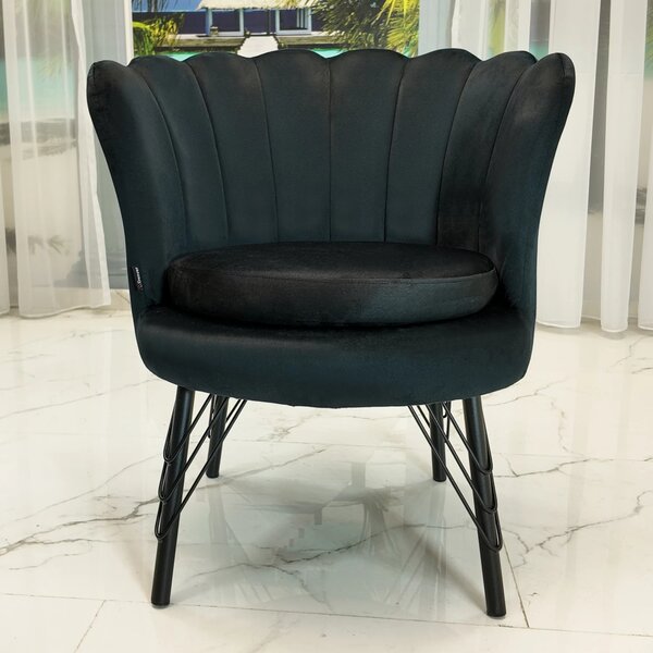Set 4 fotolii Barcelona, DENVER, catifea neagra, perna detasabila, picioare negre, 71x71x79 cm