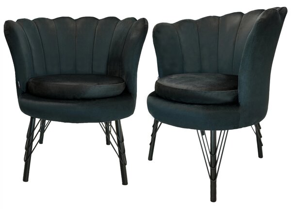 Set 2 fotolii Barcelona, DENVER, catifea neagra, perna detasabila, picioare negre, 71x71x79 cm