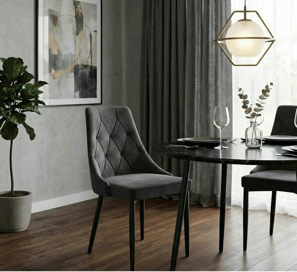 Scaun tapitat TRIX B, gri/negru, stofa catifelata/metal, 49x47x89 cm