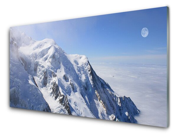 Tablou pe sticla Munții Peisaj Albastru Alb