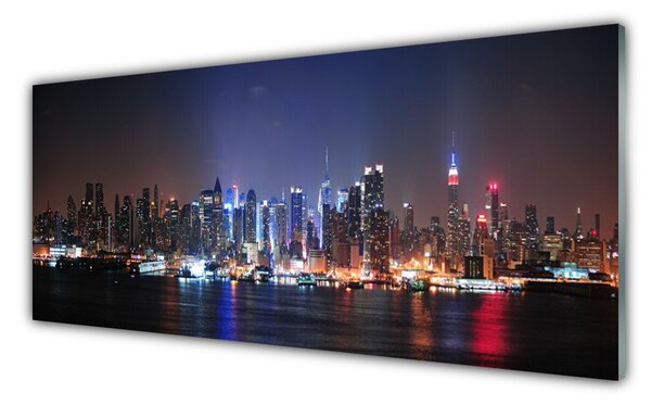Tablou pe sticla Water City Case Negru Roz Albastru