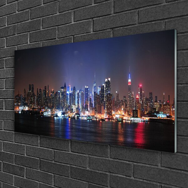 Tablou pe sticla Water City Case Negru Roz Albastru
