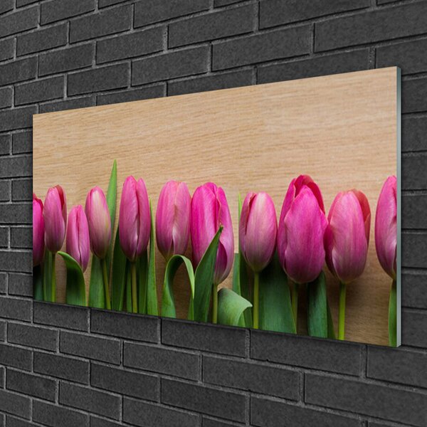 Tablou pe sticla Flori Floral Roz Verde Maro