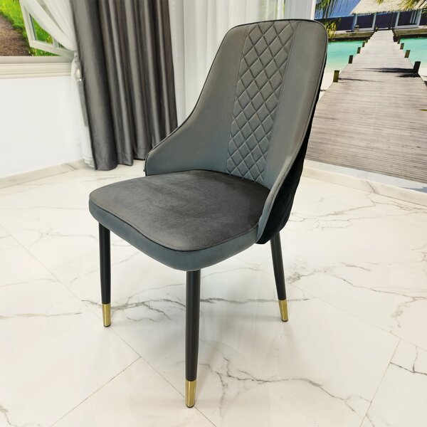 Set 2 scaune Modena, DENVER, catifea gri cu negru, picioare metalice negre, 47x59x90 cm