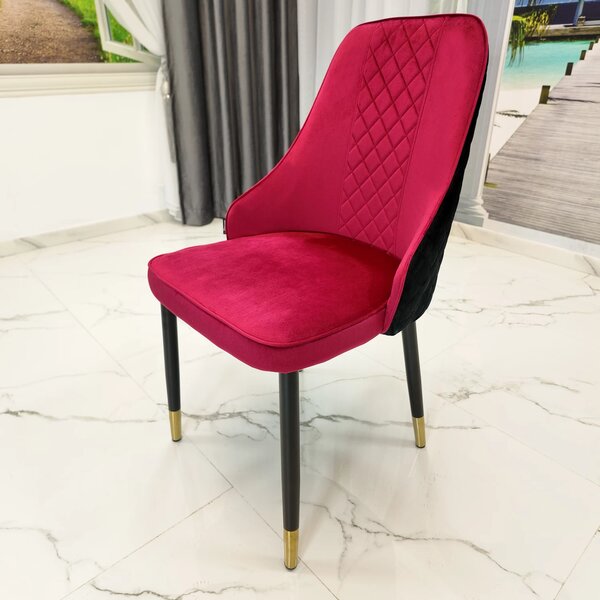 Set 2 scaune Modena, DENVER, catifea bordo cu negru, picioare metalice negre, 47x59x90 cm