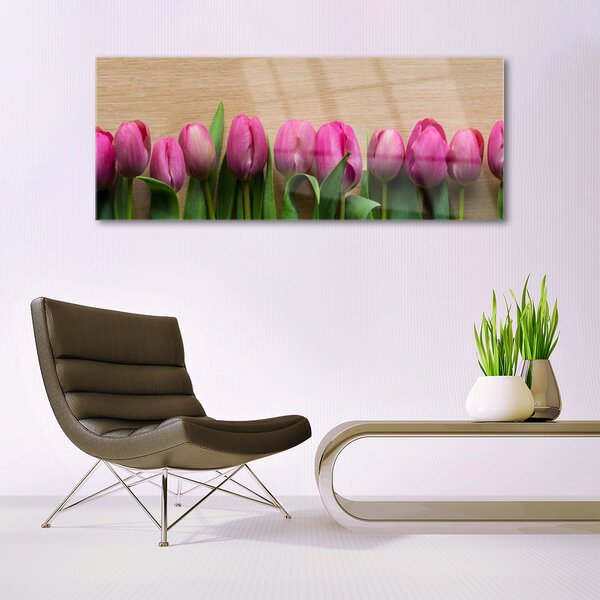 Tablou pe sticla Flori Floral Roz Verde Maro