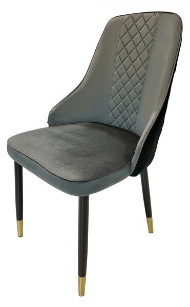 Set 2 scaune Modena, DENVER, catifea gri cu negru, picioare metalice negre, 47x59x90 cm