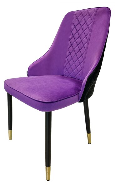 Set 4 scaune Modena, DENVER, catifea mov cu negru, picioare metalice negre, 47x59x90 cm