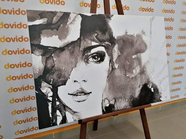 Tablou abstract portret al unei femei alb-negru