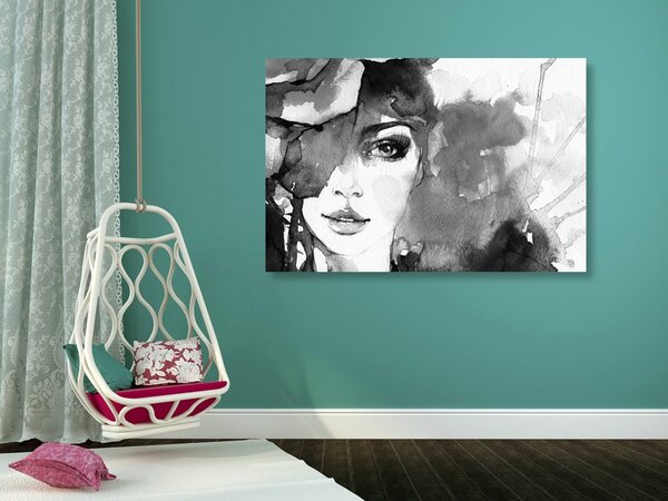 Tablou abstract portret al unei femei alb-negru
