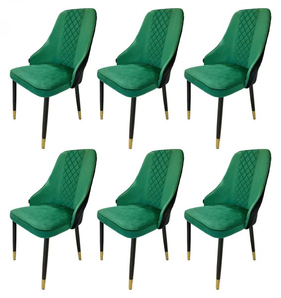 Set 6 scaune Modena, DENVER, catifea verde cu negru, picioare metalice negre, 47x59x90 cm