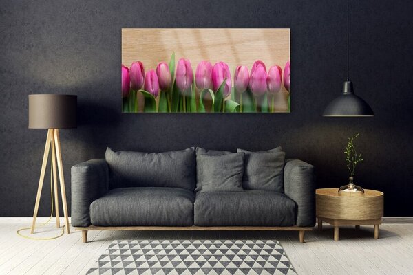 Tablou pe sticla Flori Floral Roz Verde Maro