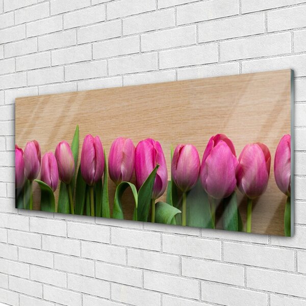 Tablou pe sticla Flori Floral Roz Verde Maro