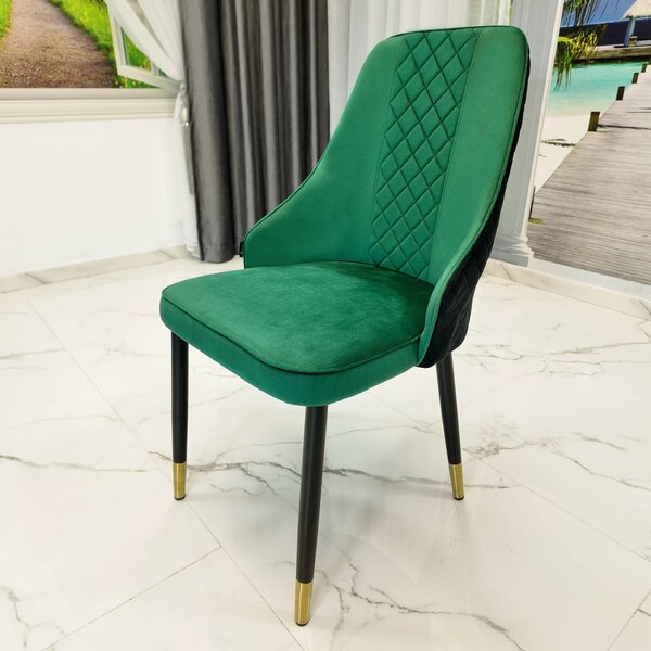 Set 4 scaune Modena, DENVER, catifea verde cu negru, picioare metalice negre, 47x59x90 cm