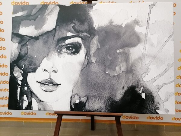Tablou abstract portret al unei femei alb-negru