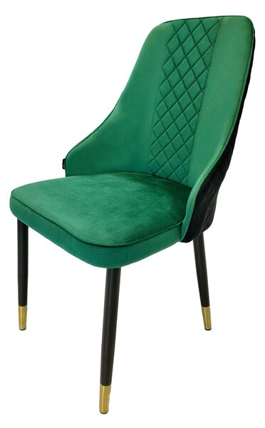 Set 4 scaune Modena, DENVER, catifea verde cu negru, picioare metalice negre, 47x59x90 cm