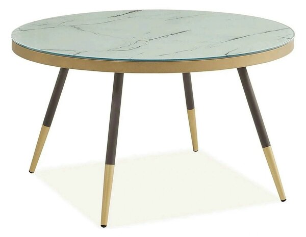 Masuta VEGA B, alb cu efect de marmura/negru/auriu, sticla/metal, 80x8