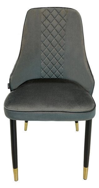 Set 2 scaune Modena, DENVER, catifea gri cu negru, picioare metalice negre, 47x59x90 cm