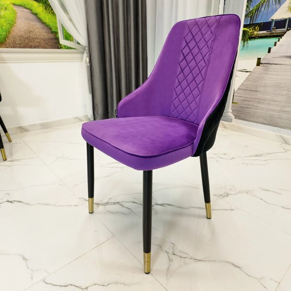 Set 4 scaune Modena, DENVER, catifea mov cu negru, picioare metalice negre, 47x59x90 cm
