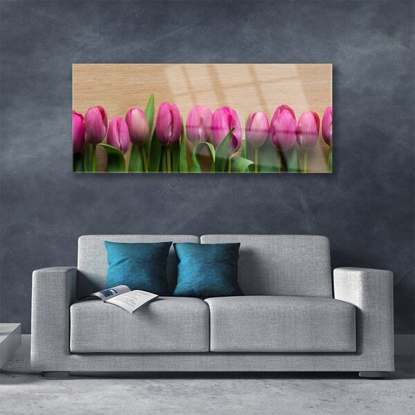 Tablou pe sticla Flori Floral Roz Verde Maro