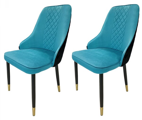 Set 2 scaune Modena, DENVER, catifea turcoaz cu negru, picioare metalice negre, 47x59x90 cm