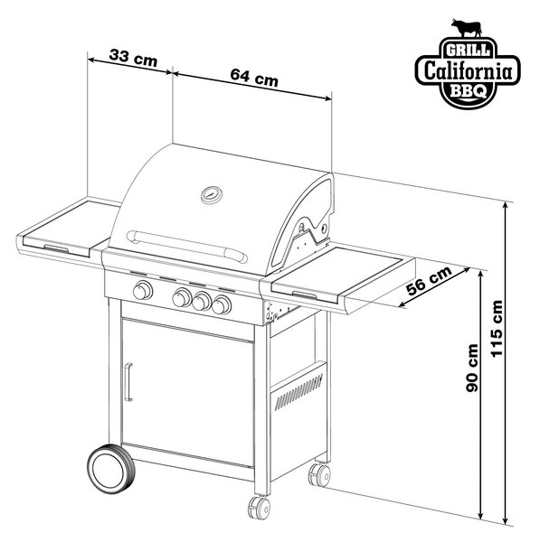 Grătar pe gaz CALIFORNIA BBQ, 4 arzătoare, cu regulator de presiune, argintiu Penta CZ