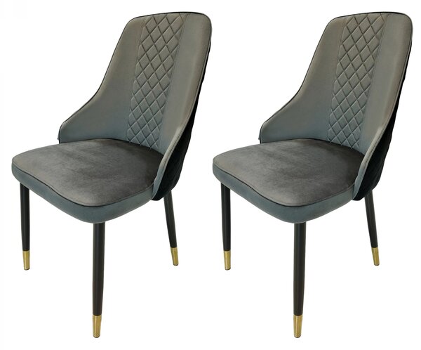 Set 2 scaune Modena, DENVER, catifea gri cu negru, picioare metalice negre, 47x59x90 cm