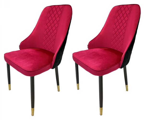 Set 2 scaune Modena, DENVER, catifea bordo cu negru, picioare metalice negre, 47x59x90 cm