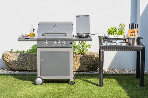 Grătar pe gaz CALIFORNIA BBQ, 4 arzătoare, cu regulator de presiune, argintiu Penta CZ