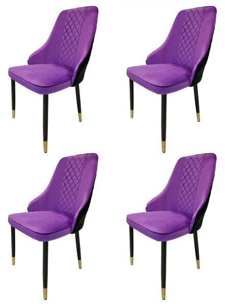 Set 4 scaune Modena, DENVER, catifea mov cu negru, picioare metalice negre, 47x59x90 cm