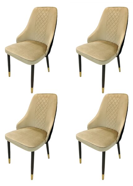 Set 4 scaune Modena, DENVER, catifea bej cu negru, picioare metalice negre, 47x59x90 cm