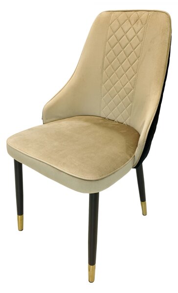 Set 2 scaune Modena, DENVER, catifea bej cu negru, picioare metalice negre, 47x59x90 cm