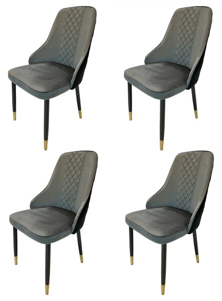 Set 4 scaune Modena, DENVER, catifea gri cu negru, picioare metalice negre, 47x59x90 cm