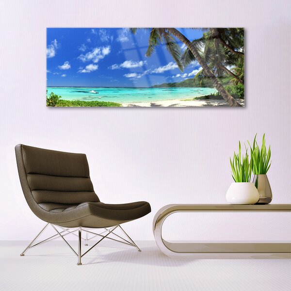Tablou pe sticla Palm Sea peisaj copac Albastru Verde Maro