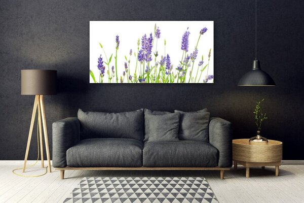 Tablou pe sticla Flori Floral Verde Violet Alb