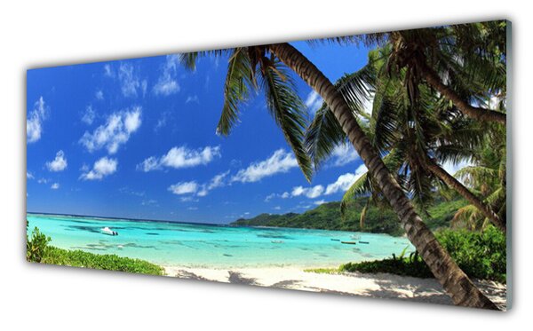 Tablou pe sticla Palm Sea peisaj copac Albastru Verde Maro