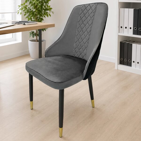 Scaun Modena, DENVER, catifea gri cu negru, picioare metalice negre, 47x59x90 cm