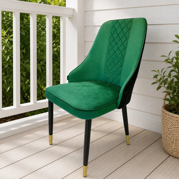 Scaun Modena, DENVER, catifea verde cu negru, picioare metalice negre, 47x59x90 cm