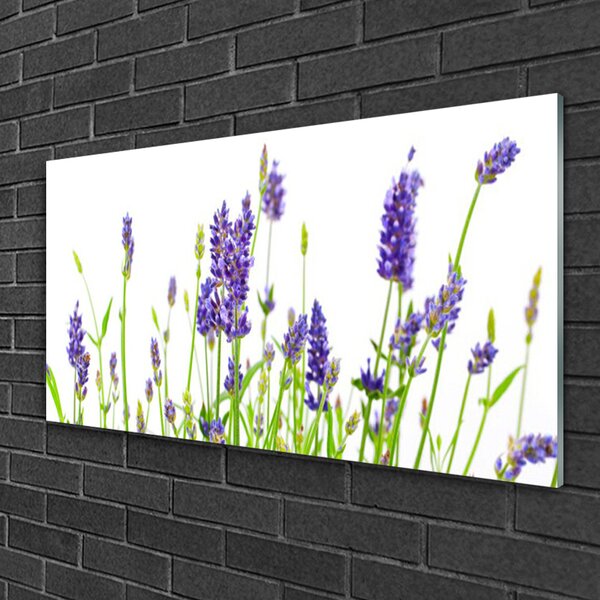 Tablou pe sticla Flori Floral Verde Violet Alb