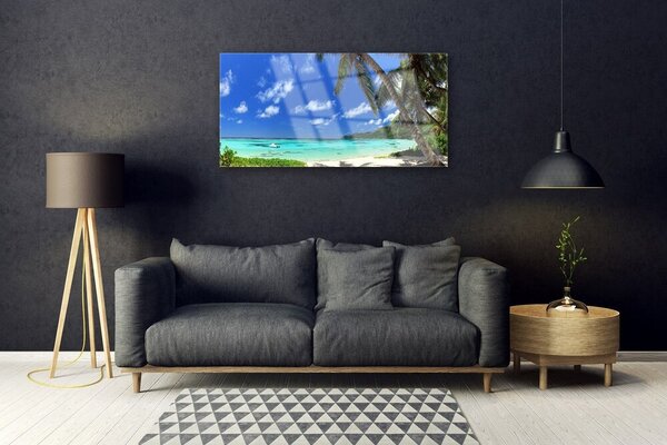 Tablou pe sticla Palm Sea peisaj copac Albastru Verde Maro