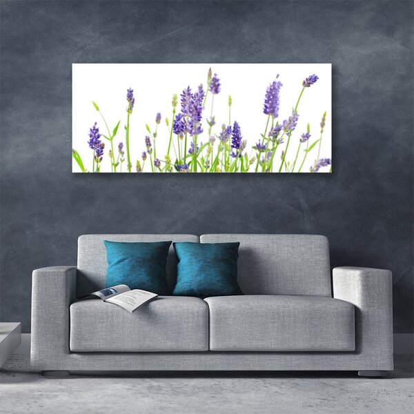 Tablou pe sticla Flori Floral Verde Violet Alb