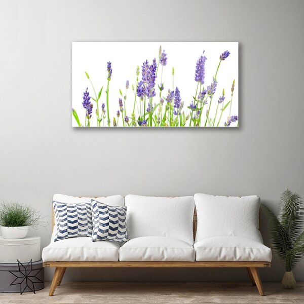Tablou pe sticla Flori Floral Verde Violet Alb
